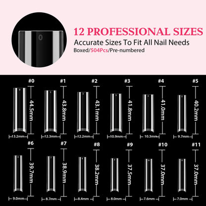 UNA GELLA Tapered Square Nail Tips XXL – 216 Pcs, No C Curve, DIY Home Mani