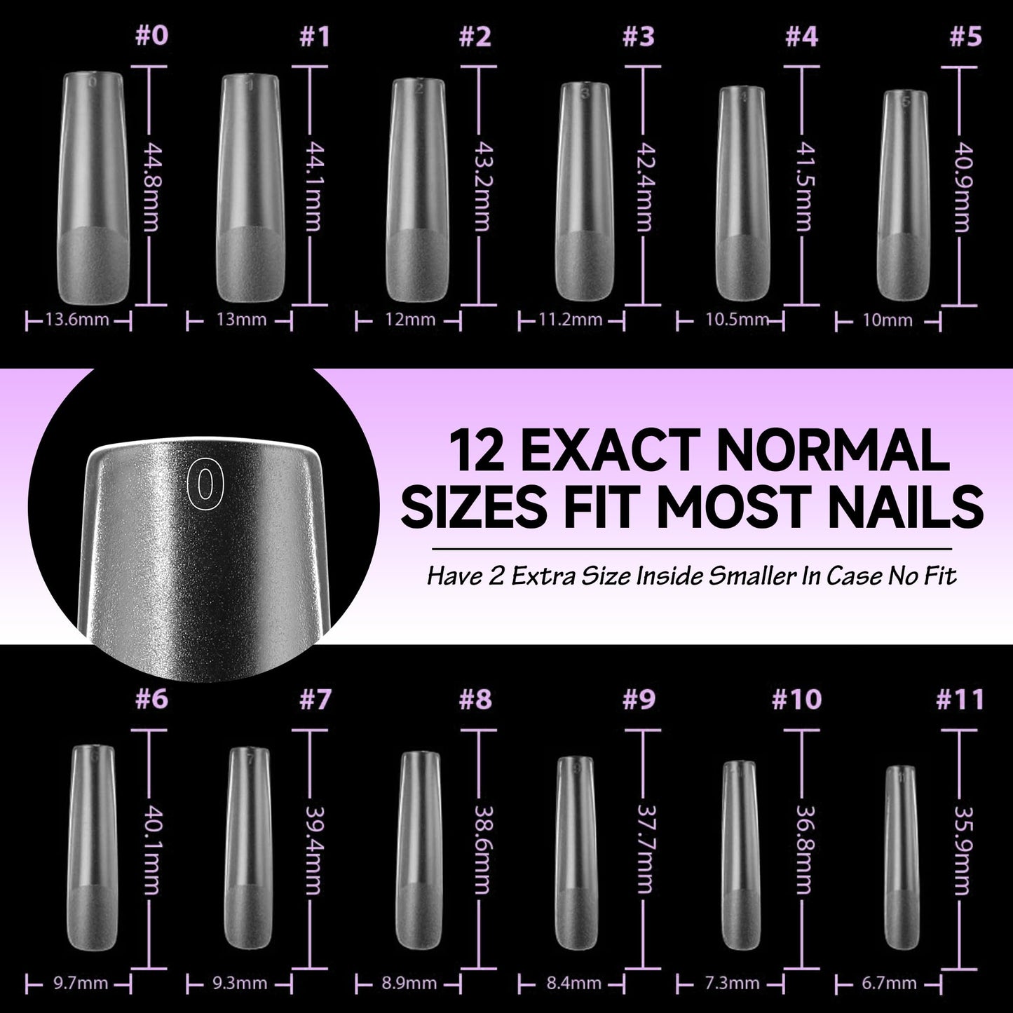 UNA GELLA XXL Long Square Nail Tips – 216pcs, No File Needed, 12 Sizes, Clear Full-Cover Press-On Nails