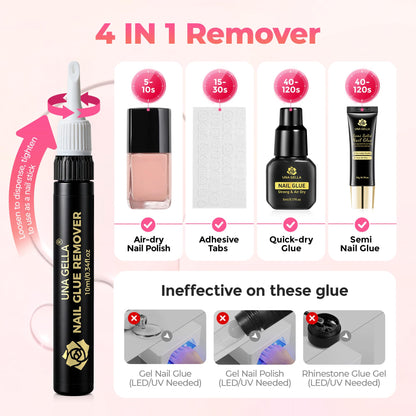 UNA GELLA Nail Glue Remover for Press-On Nails – Gentle, Non-Acetone, 2x10ml