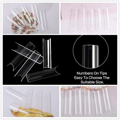 UNA GELLA Tapered Square Nail Tips XXL – 216 Pcs, No C Curve, DIY Home Mani