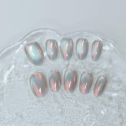 UNIYVOH Cat Eye Press On Nails – Handmade Short Nails with Aurora & Magnetic Shimmer (Small)