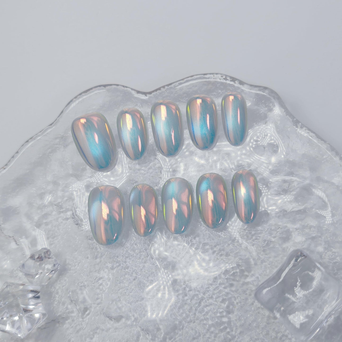 UNIYVOH Cat Eye Nails – Aurora Bubbles Magnetic Shimmer Press-Ons