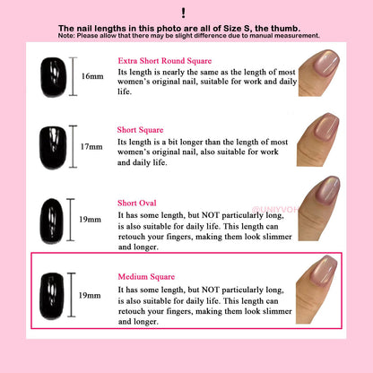 Uniyvoh Cat Eye Press-On Nails – Floral Orange, Short Coffin, Reusable, Handmade (Small)