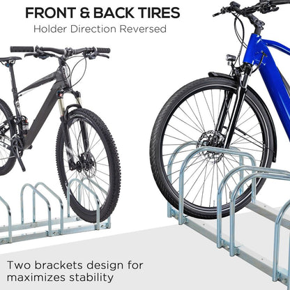 HOMCOM Bike Stand Parking Rack Floor or Wall Mount Bicycle Cycle Storage Locking Stand (6 Racks, Silver)