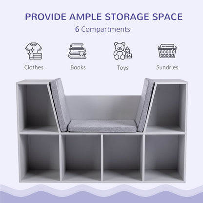 HOMCOM Kids Bookcase Shelf Storage Cabinet Unit, Living Room Sideboard w/Six Compartments for Toys, Books - Grey