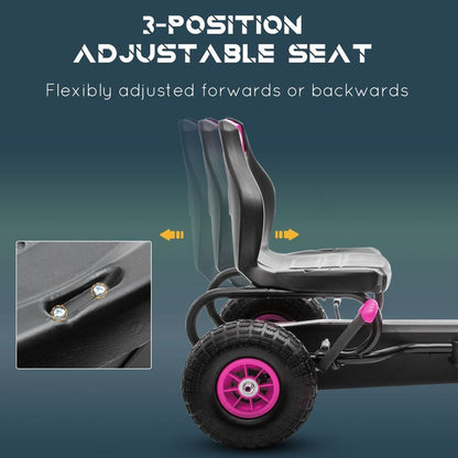 HOMCOM Children Pedal Go Kart, Raving Go Kart with Adjustable Seat, Inflatable Tyres, Shock Aborb, Handbrake, for Ages 5-12 Years - Pink