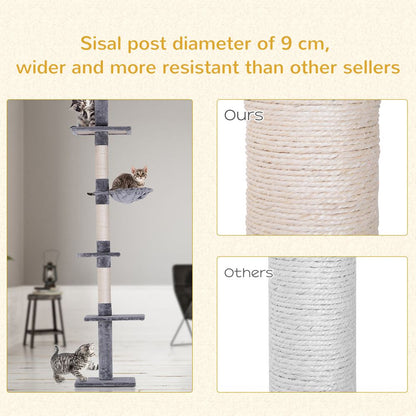 Premium Quality 5-Tier Cat Tree Tower - Floor to Ceiling Adjustable Scratcher - Pawhut
