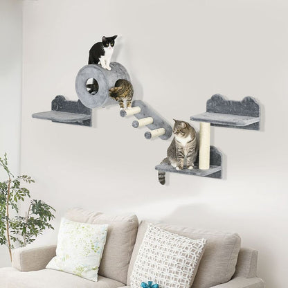 Premium Wall-Mounted Cat Tree - Platforms, Steps, Perch, Cat House - Grey