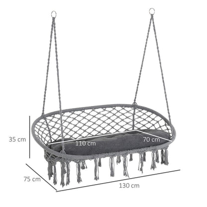 Hanging Hammock Chair - Cotton Rope Swing & Metal Frame - Large Macrame - Dark Grey