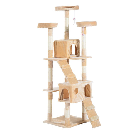 PawHut Cat Tree for Indoor Cats, 170cm Cat Tower Scratching Post Tall Climbing Tower, Activity Centre House - Cream