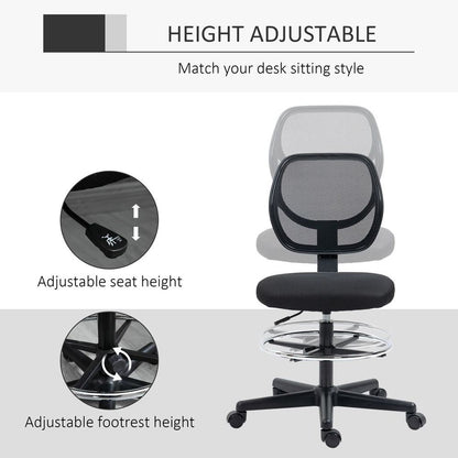 High-Quality Vinsetto Adjustable Draughtsman Chair with Footrest - Black