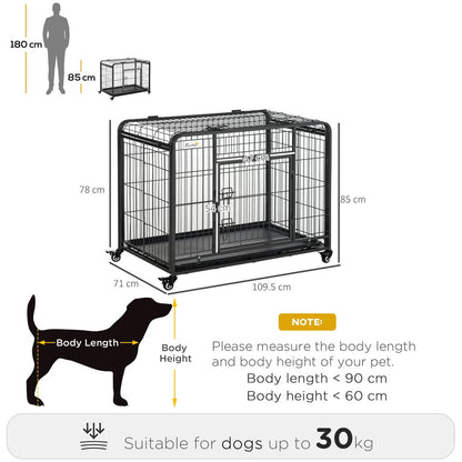 PawHut Metal Dog Cage Kennel Locking Door & Wheels Removable Tray Openable Top For Large Pets 109.5 x 71 x 78 cm