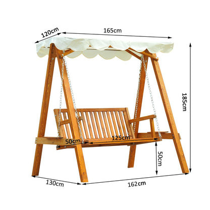 Outsunny 2 Seater Garden Swing Seat Wooden Swing Chair Outdoor Hammock Bench Furniture, Cream White
