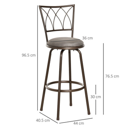 HOMCOM Set of 2 Bar Chairs Swivel Armless Upholstered Metal Frame Barstools with Backrest & Footrest, Bronze