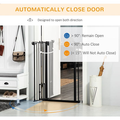 PawHut Extra Tall Dog Gate with Cat Door - Auto Close, Stairs, 74-101 cm Wide