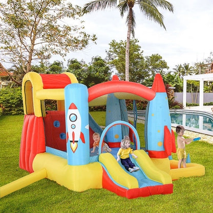Outsunny Bouncy Castle Inflatable Bouncy Castles for Children Bounce House 3 in 1 w/Trampoline Slide Water Pool with Blower for Kids Age 3-8 Rocket Design 3.3 x 2.65 x 1.85m