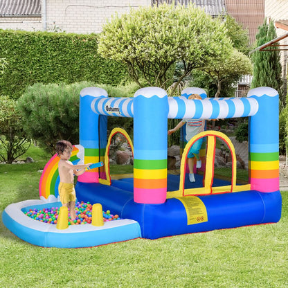 Outsunny Kids Bounce Castle Inflatable House with Trampoline Pool Climbing Wall with Inflator Carrybag, 2.8 x 1.7 x 1.55m
