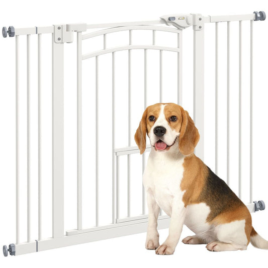 Premium PawHut Pressure Fit Safety Gate with Small Cat Door, 74-100cm Openings - Sturdy, Secure & Versatile!