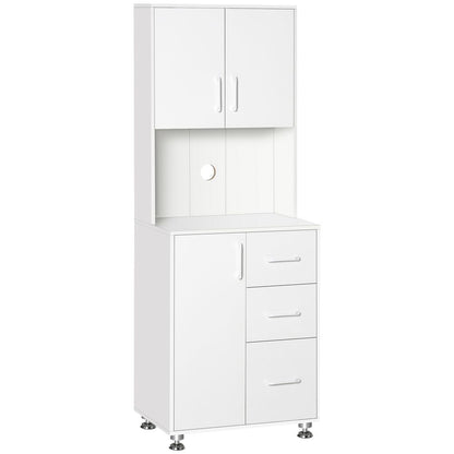 Premium Kitchen Buffet Storage, 2 Cabinets, 3 Drawers, 60x40x150cm, High-Quality White Finish