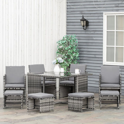 Premium 9PC Rattan Garden Furniture Set - Outdoor Patio Dining Table - Wicker 8 Seater - High Quality - Waterproof Cushions