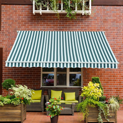 Outsunny 3m x 2.5m Manual Retractable Awning - Sturdy Frame, Water-Resistant Fabric, Easy Installation