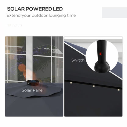 Premium Outsunny LED Garden Parasol Umbrella - Tilt, Solar Powered Lights - Table Umbrella