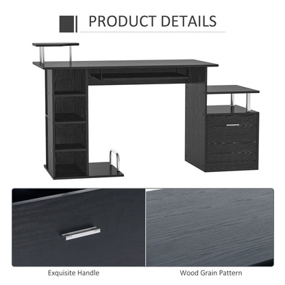 HOMCOM Computer Desk PC Workstation with Drawer Shelves CPU Storage Rack Home Office Furniture 152 x 60 x 88cm (BLACK)