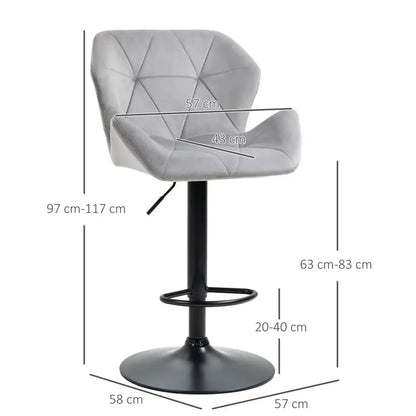 Set Of 2 Luxurious Velvet-Touch Bar Stools w/ Metal Frame Footrest Base Grey