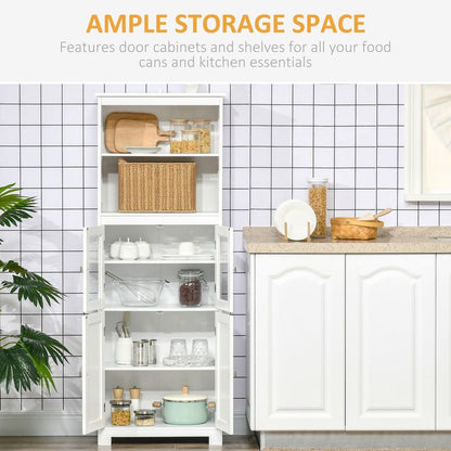 HOMCOM Kitchen Storage Cabinet w/ Adjustable Shelves, Glass Doors, White