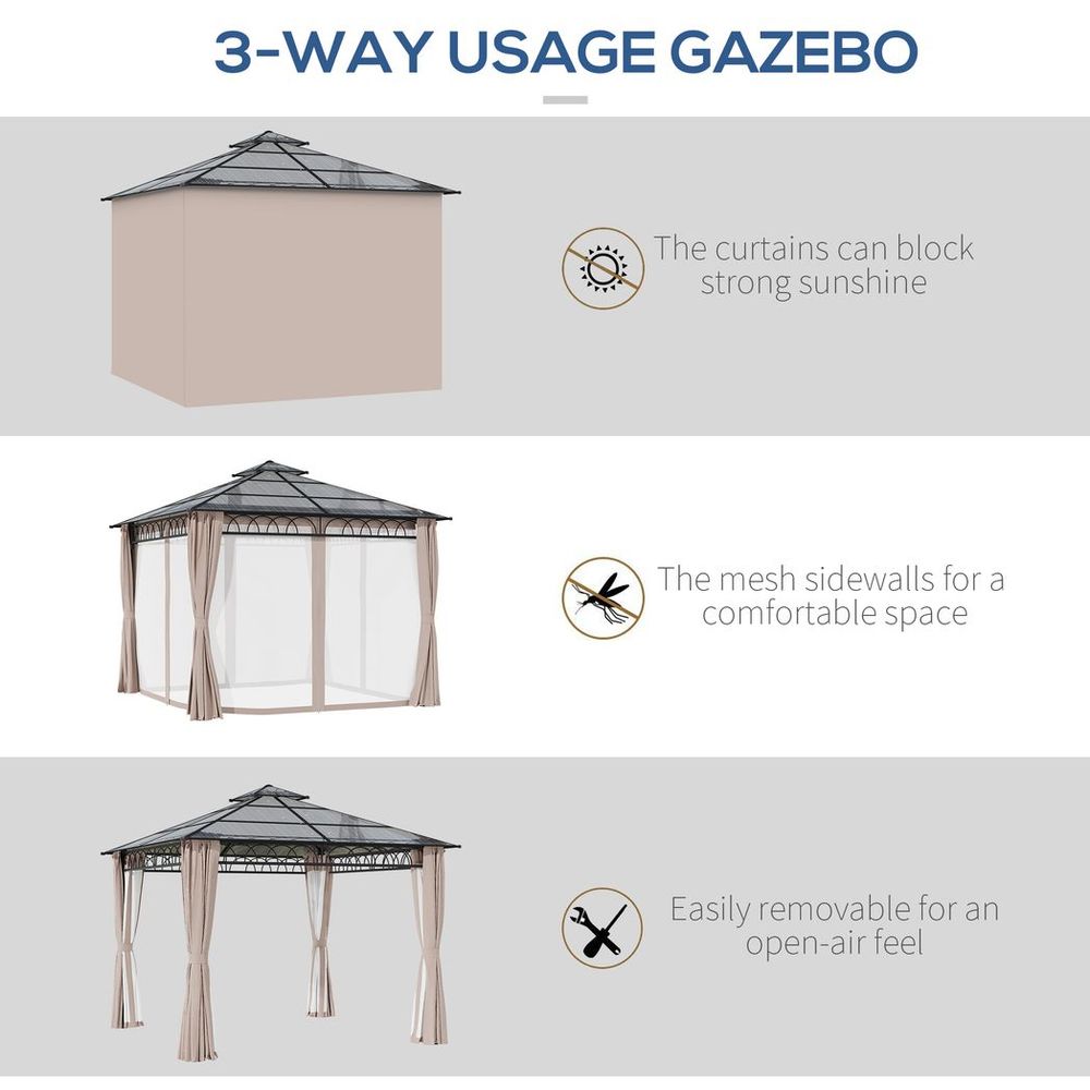 Premium 3x3m Polycarbonate Gazebo with Nettings & Curtains - Ideal for Parties & Outdoor Events