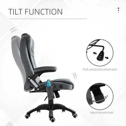 Premium Massage Reclining Chair - Executive Grey - Heating - Relaxing Headrest