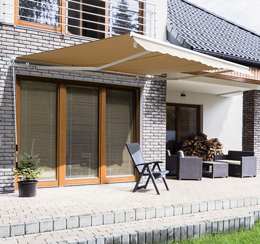 Outsunny 3m x 2.5m Manual Retractable Awning - Sturdy Frame, Water-Resistant Fabric, Easy Installation