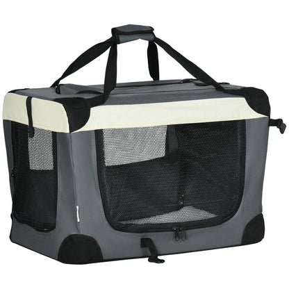 PawHut 70cm Foldable Pet Carrier Bag Soft Travel Dog Crate, Portable Cat Carrier w/ Cushion, for Cats and Small Dogs - Grey