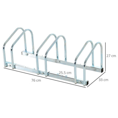 HOMCOM Bike Stand Parking Rack Floor or Wall Mount Bicycle Cycle Storage Locking Stand (3 Racks, Silver)