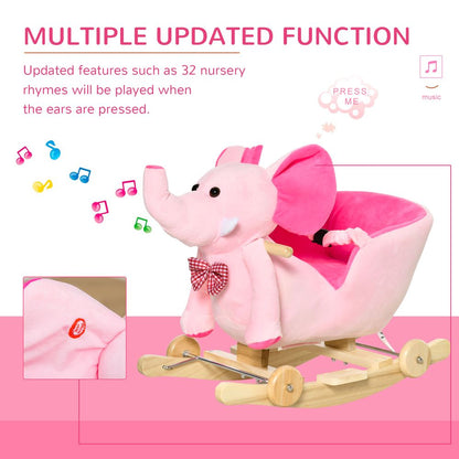 2-In-1 Pink Baby Rocking Horse Ride On Elephant - Wheels, Music