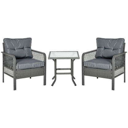 Premium 3Pc Patio Rattan Bistro Set | Armchairs & Glass Table | Outdoor Furniture by Outsunny