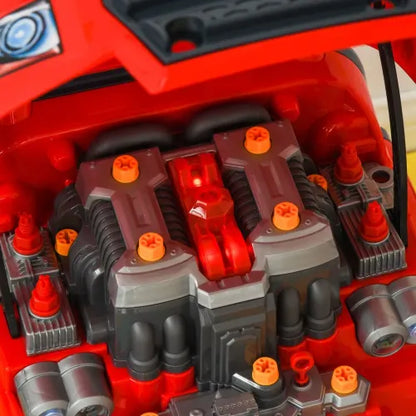 HOMCOM Kids Truck Engine Toy Set, Toddler Educational Car Service Station Playset, Take Apart Workshop, w/RC Car Key, Steering wheel, Horn, Light, for 3-5 Years Old Red