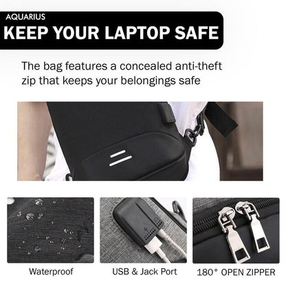 Aquarius Waterproof Anti-Theft USB Laptop Backpack - Travel School Bag