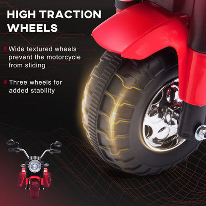 HOMCOM 6V Kids Electric Motorbike 3 Wheels Ride On Toy with Horn Headlights Realistic Sounds for Girl Boy 18-36 Months Red