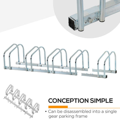 HOMCOM Bike Stand Parking Rack Floor or Wall Mount Bicycle Cycle Storage Locking Stand (5 Racks, Silver)