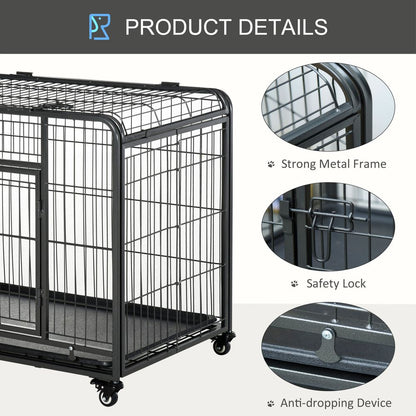 PawHut Metal Dog Cage Kennel Locking Door & Wheels Removable Tray Openable Top For Extra Large Pets 125 x 76 x 81 cm