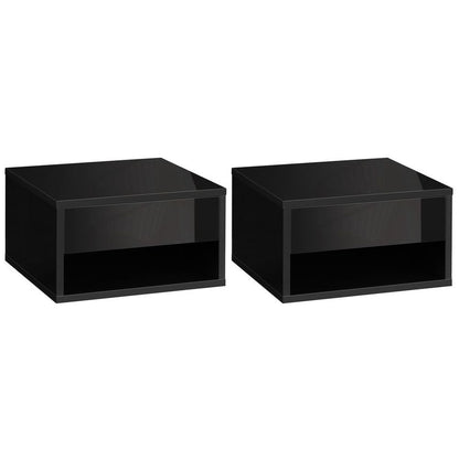 Premium Wall-Mounted Nightstand Set - 2x Drawer, Black - Reliable HOMCOM Quality