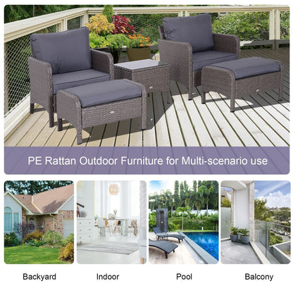 Premium Rattan Furniture Set - 5 Pcs, Steel Frame, Grey