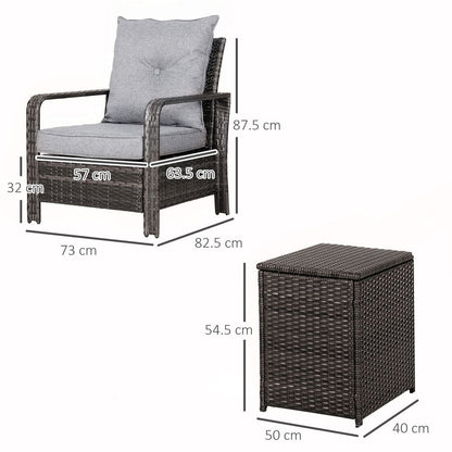 Premium 3-Piece Outdoor Rattan Garden Sofa Set + Storage Table - Grey