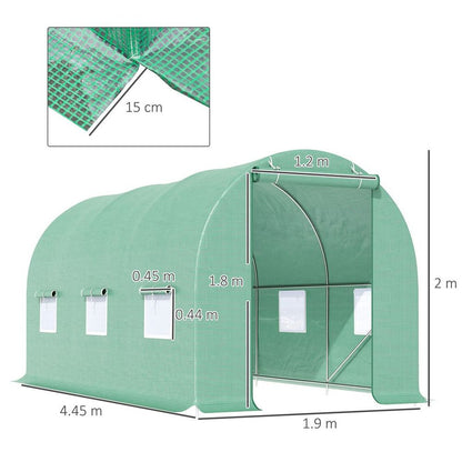 Outsunny Walk-In Gardening Greenhouse | 4.5m x 2m x 2m | PE Cover, Galvanized Steel Frame | Green