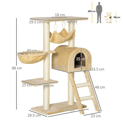 Premium Cat Tree - Sisal Scratching Post, Plush Hammock, Cozy House - Pawhut