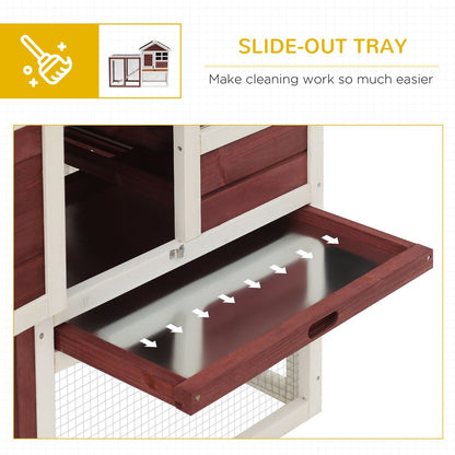 PawHut Rabbit Hutch Outdoor Wooden Guinea Pig Hutch Rabbit Run Bunny Cage Small Animal House Pull-Out Tray, Brown, 122 x 62.6 x 92 cm