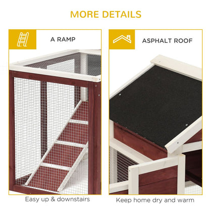 PawHut Rabbit Hutch Outdoor Wooden Guinea Pig Hutch Rabbit Run Bunny Cage Small Animal House Pull-Out Tray, Brown, 122 x 62.6 x 92 cm