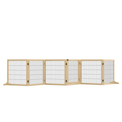 Premium PawHut Six-Panel Dog Gate - Foldable Wooden Playpen, 432cm