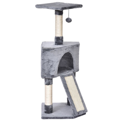 PawHut Corner Cat Tree for Indoor Cats, Kitten Tower with Scratching Post House Ladder Toy - Grey